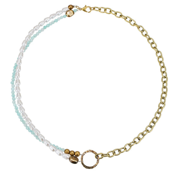 Wholesale Women's Retro Imitation Pearl Glass Alloy Geometric O Chain Necklace With Electroplating