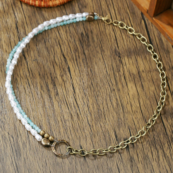 Wholesale Women's Retro Imitation Pearl Glass Alloy Geometric O Chain Necklace With Electroplating