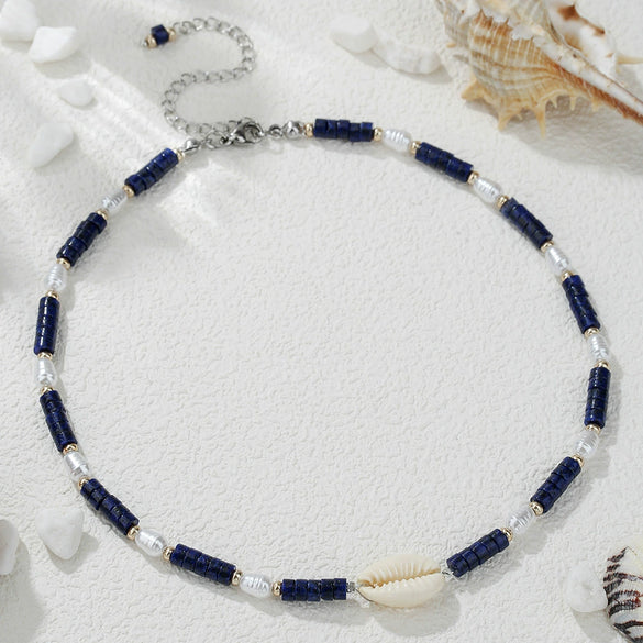 Wholesale Women's Retro Imitation Pearl Glass Alloy Geometric O Chain Necklace With Electroplating