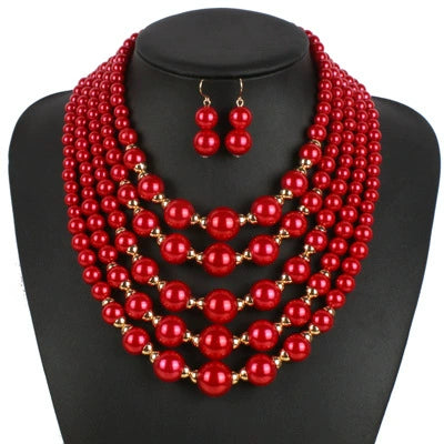Wholesale Women's Retro Imitation Pearl Multilayered Necklaces With Snake Bone Chain And Baking Paint Design