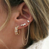 Wholesale Women's Retro Leaf Geometric Hoop And Chain Earrings Copper Plated With Real Gold And Zirconia Design