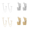 Wholesale Women's Retro Leaf Geometric Hoop And Chain Earrings Copper Plated With Real Gold And Zirconia Design