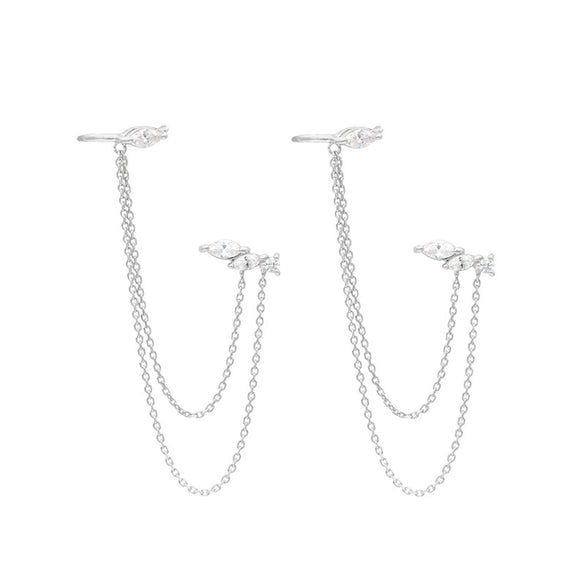 Wholesale Women's Retro Leaf Geometric Hoop And Chain Earrings Copper Plated With Real Gold And Zirconia Design
