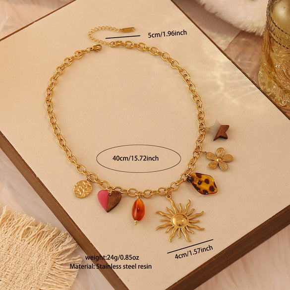 Wholesale Women's Retro Leopard Print Flower Titanium Steel Real Gold Plated Necklace In Maillard Style