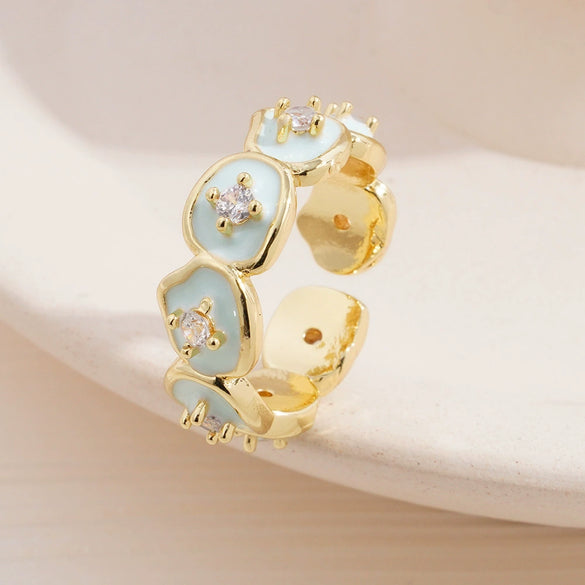 Wholesale Women's Retro Light Luxury Geometric Copper Pearl Butterfly Ring Inlaid With Zircon And Electroplated