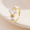 Wholesale Women's Retro Light Luxury Geometric Copper Pearl Butterfly Ring Inlaid With Zircon And Electroplated
