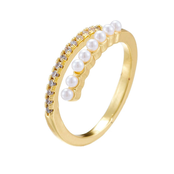 Wholesale Women's Retro Light Luxury Geometric Copper Pearl Butterfly Ring Inlaid With Zircon And Electroplated