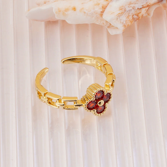 Wholesale Women's Retro Light Luxury Geometric Copper Pearl Butterfly Ring Inlaid With Zircon And Electroplated