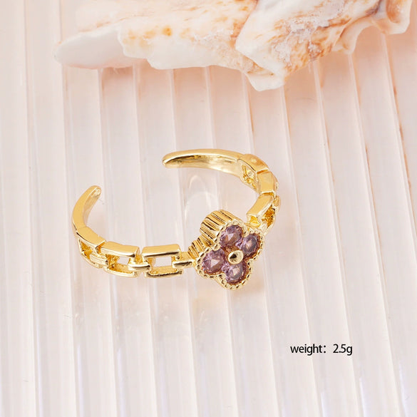 Wholesale Women's Retro Light Luxury Geometric Copper Pearl Butterfly Ring Inlaid With Zircon And Electroplated