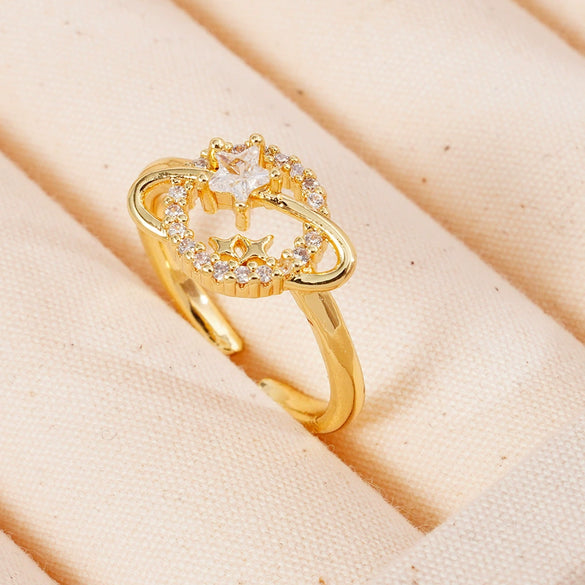 Wholesale Women's Retro Light Luxury Geometric Copper Pearl Butterfly Ring Inlaid With Zircon And Electroplated