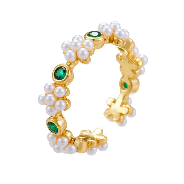 Wholesale Women's Retro Light Luxury Geometric Copper Pearl Butterfly Ring Inlaid With Zircon And Electroplated