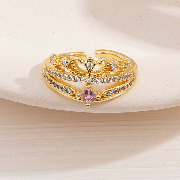 Wholesale Women's Retro Light Luxury Geometric Copper Pearl Butterfly Ring Inlaid With Zircon And Electroplated