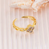 Wholesale Women's Retro Light Luxury Geometric Copper Pearl Butterfly Ring Inlaid With Zircon And Electroplated