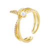 Wholesale Women's Retro Light Luxury Geometric Copper Pearl Butterfly Ring Inlaid With Zircon And Electroplated