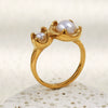 Wholesale Women's Retro Light Luxury Geometric Flower Pattern 18K Gold Plated Stainless Steel Ring Hand Jewelry