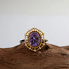 Wholesale Women's Retro Light Luxury Geometric S925 Sterling Silver Ring Inlaid With Natural Amethyst And Set With Gemstones