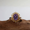 Wholesale Women's Retro Light Luxury Geometric S925 Sterling Silver Ring Inlaid With Natural Amethyst And Set With Gemstones