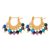 Wholesale Women's Retro Light Luxury Geometric Titanium Steel Goldplated Natural Agate Beaded Earrings