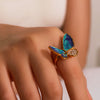 Wholesale Women's Retro Light Luxury Ring In Blue Purple Oil Drop With Diamond Butterfly Design Made Of Stainless Steel With 18K Furnace Vacuum Plating