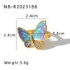 Wholesale Women's Retro Light Luxury Ring In Blue Purple Oil Drop With Diamond Butterfly Design Made Of Stainless Steel With 18K Furnace Vacuum Plating