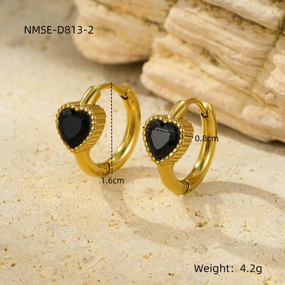 Wholesale Women's Retro Light Luxury Stainless Steel And 18K Inlaid Love Zircon Earrings With Electroplating