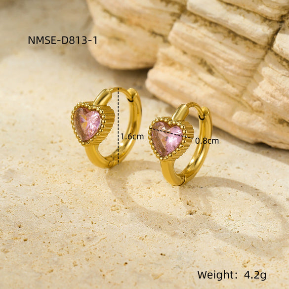 Wholesale Women's Retro Light Luxury Stainless Steel And 18K Inlaid Love Zircon Earrings With Electroplating