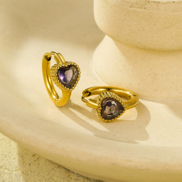Wholesale Women's Retro Light Luxury Stainless Steel And 18K Inlaid Love Zircon Earrings With Electroplating