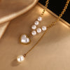 Wholesale Women's Retro Light Luxury Stainless Steel Heart Shape Pearl Necklace Bracelet Set 18K Gold Plated Jewelry