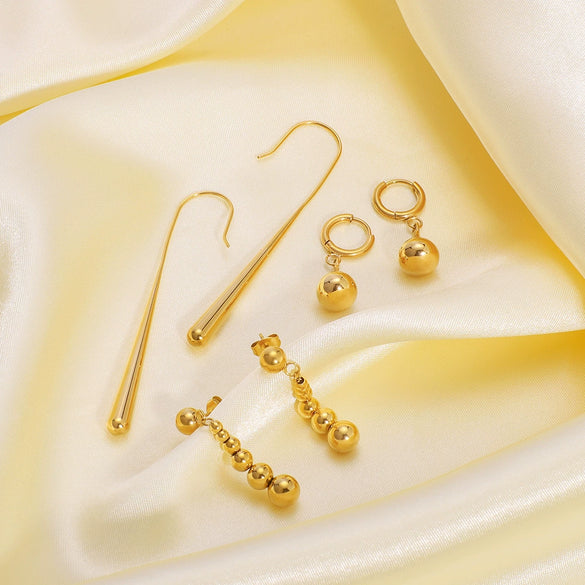 Wholesale Women's Retro Long Drop Earrings Stainless Steel 18K Gold Plated Geometric Style Vacuum Plated In Furnace
