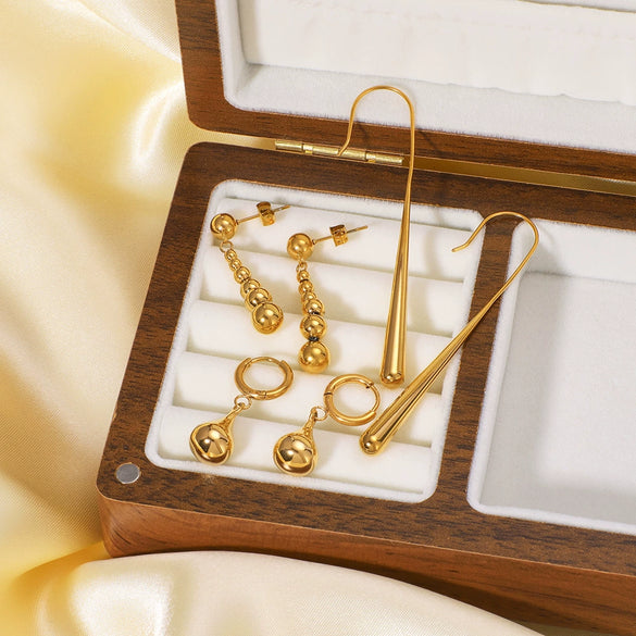 Wholesale Women's Retro Long Drop Earrings Stainless Steel 18K Gold Plated Geometric Style Vacuum Plated In Furnace