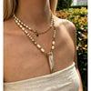 Wholesale Women's Retro Long Stackable Necklace With Geometric Acrylic Pendant And Handmade Stainless Steel Beaded Chain Polished Plating