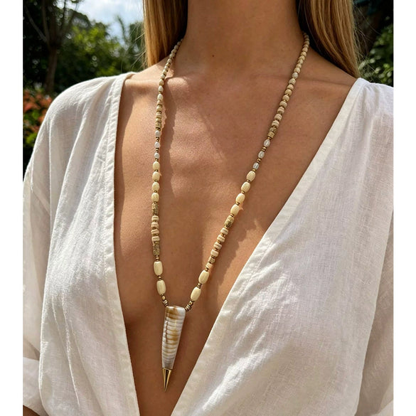 Wholesale Women's Retro Long Stackable Necklace With Geometric Acrylic Pendant And Handmade Stainless Steel Beaded Chain Polished Plating