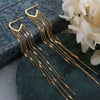 Wholesale Women's Retro Long Tassel Design Titanium Steel Earrings With Geometric Style And 18K Gold Electroplating