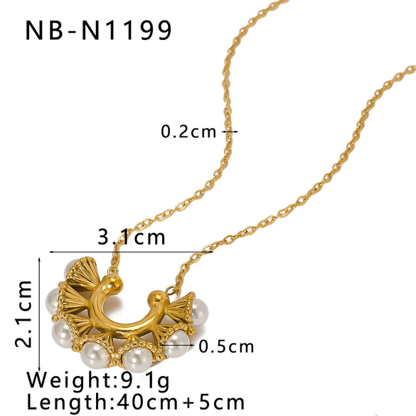Wholesale Women's Retro Love Geometric Pendant Necklace Stainless Steel And Titanium Steel With 18K Vacuum Plating In Furnace And Inlaid Zircon