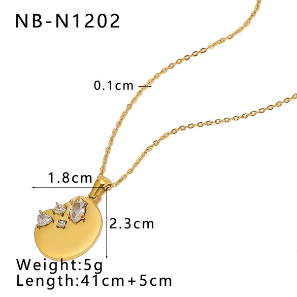 Wholesale Women's Retro Love Geometric Pendant Necklace Stainless Steel And Titanium Steel With 18K Vacuum Plating In Furnace And Inlaid Zircon