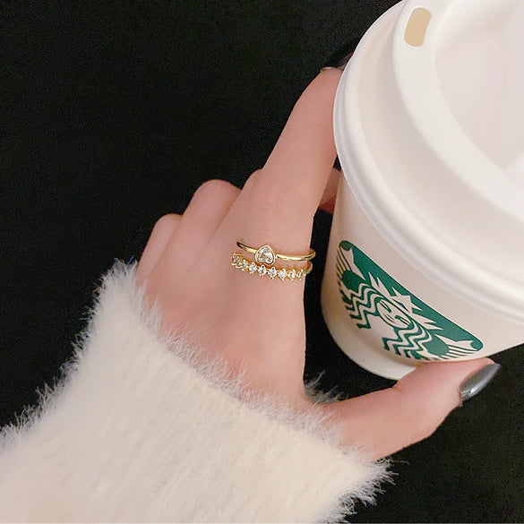 Wholesale Women's Retro Love Ring Copper Inlaid Zircon Geometric Style
