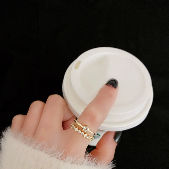 Wholesale Women's Retro Love Ring Copper Inlaid Zircon Geometric Style