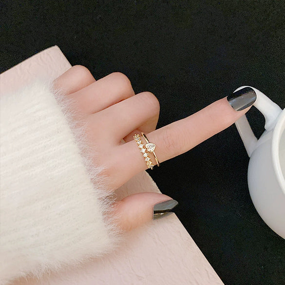 Wholesale Women's Retro Love Ring Copper Inlaid Zircon Geometric Style