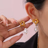Wholesale Women's Retro Luxury Exaggerated Love Style 316L Stainless Steel Gold Plated Earrings With Heart And Geometric Pattern