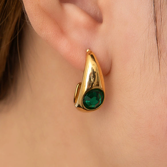 Wholesale Women's Retro Luxury Titanium Steel Earrings With Natural Stone Geometric C Word Semicircle Design And Electroplating Process