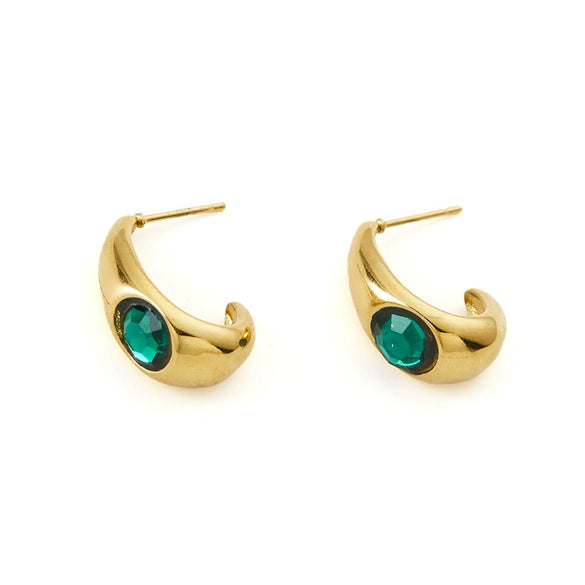Wholesale Women's Retro Luxury Titanium Steel Earrings With Natural Stone Geometric C Word Semicircle Design And Electroplating Process