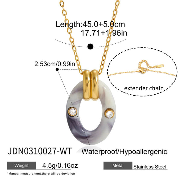 Wholesale Women's Retro Maillard Style Geometric Resin Pendant Stainless Steel O Word Chain Necklace With Electroplating