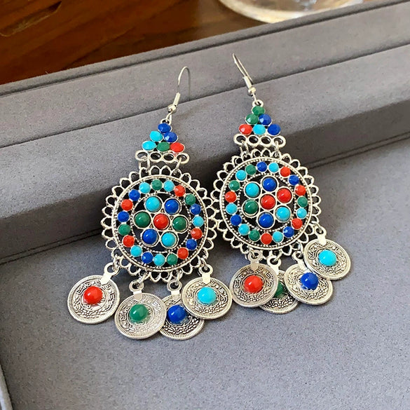 Wholesale Women's Retro Metal Geometric Tassel Earrings With Electroplating Design