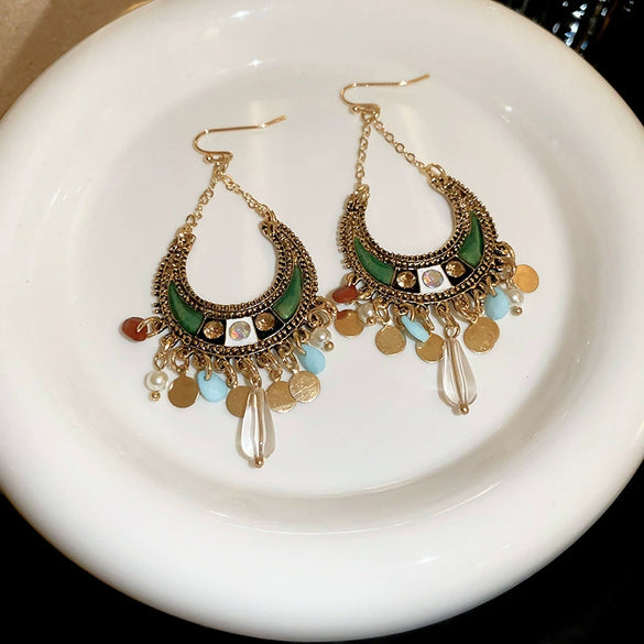 Wholesale Women's Retro Metal Geometric Tassel Earrings With Electroplating Design