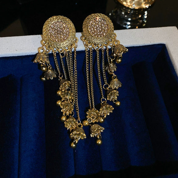 Wholesale Women's Retro Metal Geometric Tassel Earrings With Electroplating Design