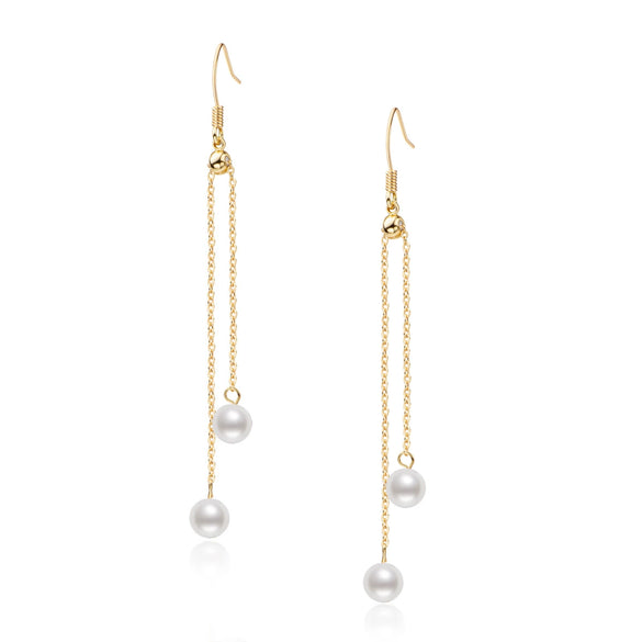 Wholesale Women's Retro Minimalist Geometric Copper And Natural Pearl 14K Goldfilled Earrings Set With Pearls