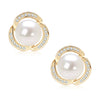 Wholesale Women's Retro Minimalist Geometric Copper And Natural Pearl 14K Goldfilled Earrings Set With Pearls
