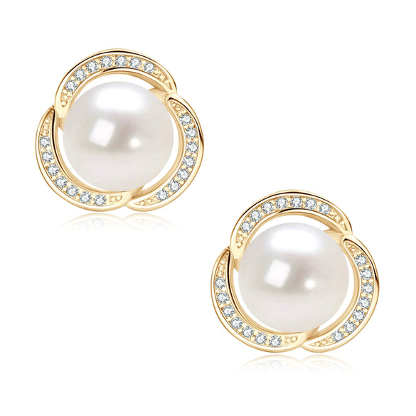 Wholesale Women's Retro Minimalist Geometric Copper And Natural Pearl 14K Goldfilled Earrings Set With Pearls