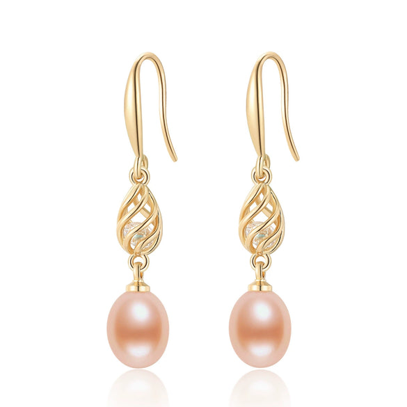 Wholesale Women's Retro Minimalist Geometric Copper And Natural Pearl 14K Goldfilled Earrings Set With Pearls