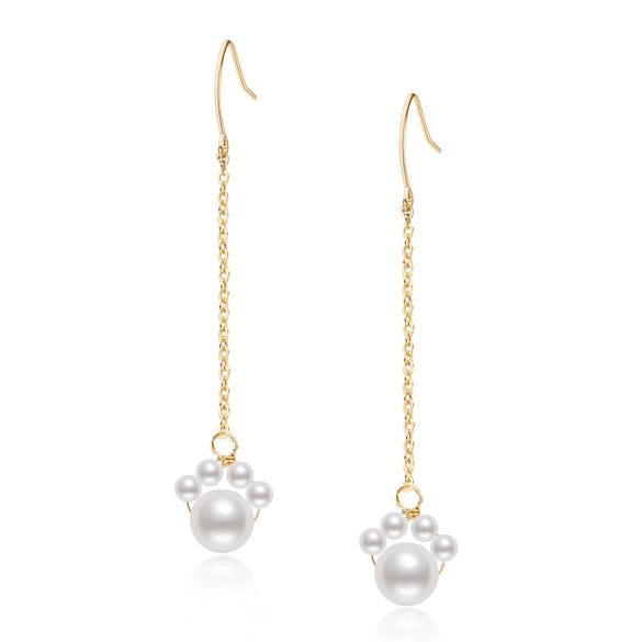 Wholesale Women's Retro Minimalist Geometric Copper And Natural Pearl 14K Goldfilled Earrings Set With Pearls
